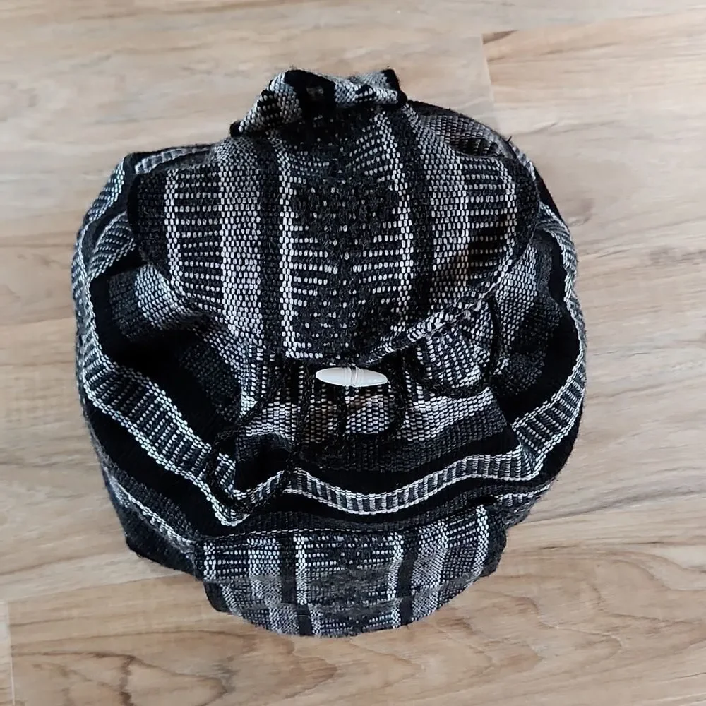 EUC Blk/Gray Striped Blanket Drawstring Backpack